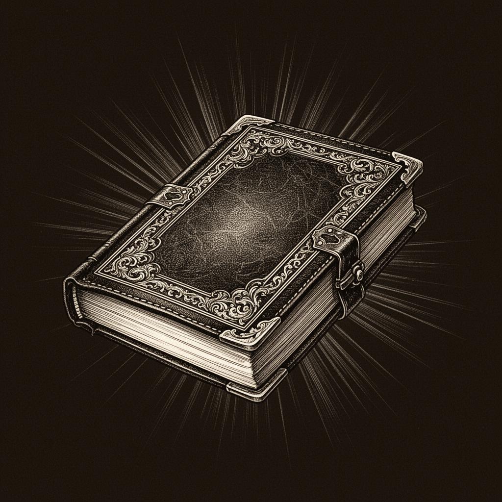 Gravura de livro sagrado irradiando luz